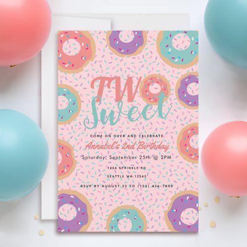 Two Sweet Donut Kids Birthday Invitation
