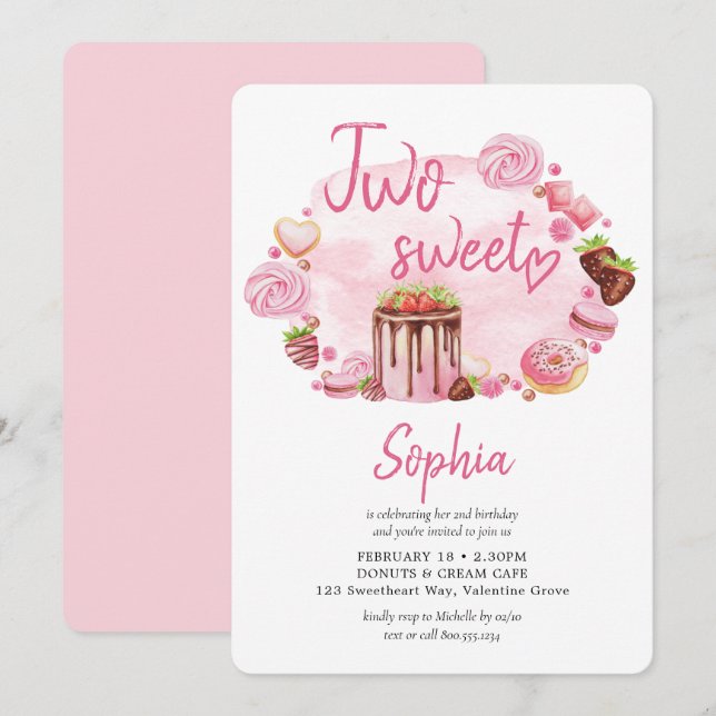 Two Sweet Donut Macaron Treats 2nd Birthday Invitation (Front/Back)
