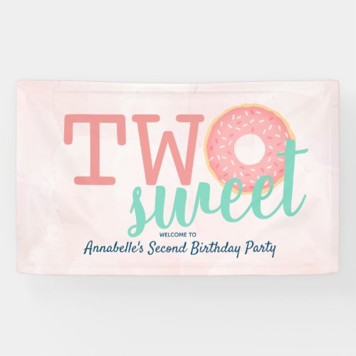Two Sweet Donut Pink Girls 2nd Birthday Banner