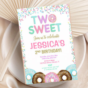 Two Sweet Donut Sprinkles 2nd Birthday Girl Invitation