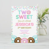 Two sweet donut sprinkles 2nd birthday party girl invitation (Standing Front)