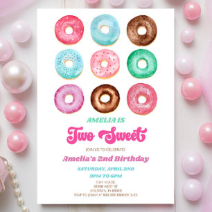 Two Sweet Donut Sprinkles 2nd Birthday Party Invitation