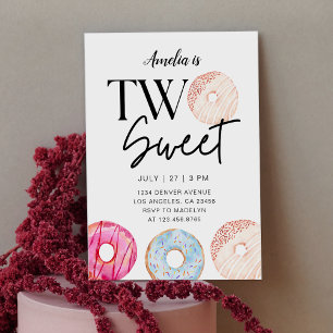 Two Sweet Donut Theme 2nd Birthday Party Invitation