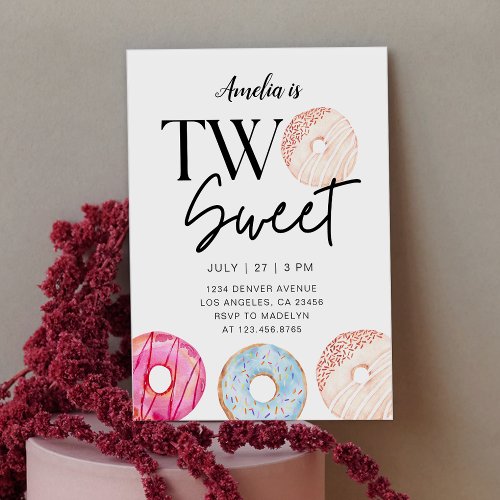 Two Sweet Donut Theme 2nd Birthday Party Invitation