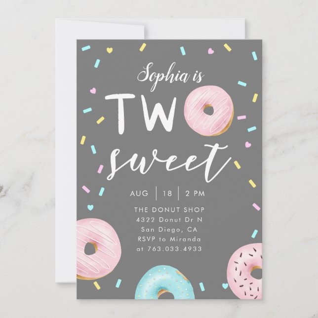 Two Sweet Donut Theme Birthday Party Invitation (Front)