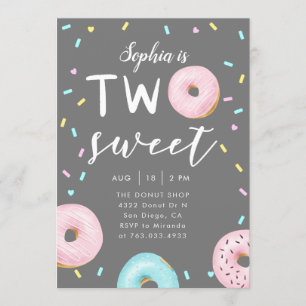 Two Sweet Donut Theme Birthday Party Invitation