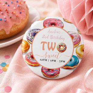 Two Sweet Donuts 2nd Birthday party Button