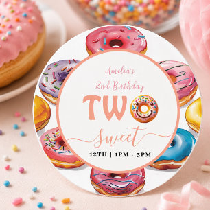 Two Sweet Donuts 2nd Birthday party Classic Round Sticker