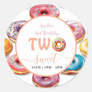 Two Sweet Donuts 2nd Birthday party Classic Round Sticker
