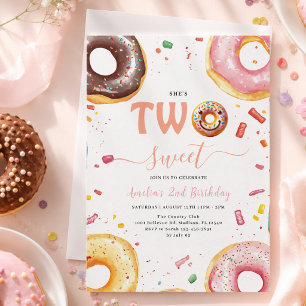 Two Sweet Donuts 2nd Birthday party Invitation