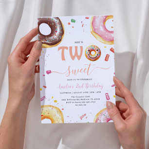 Two Sweet Donuts 2nd Birthday party Invitation