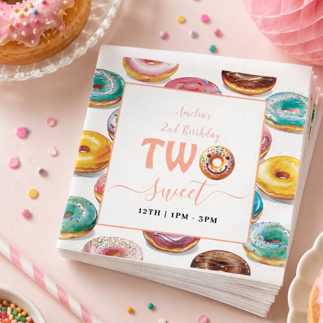 Two Sweet Donuts 2nd Birthday party Napkins (Two Sweet Donuts 2nd Birthday party Napkins)