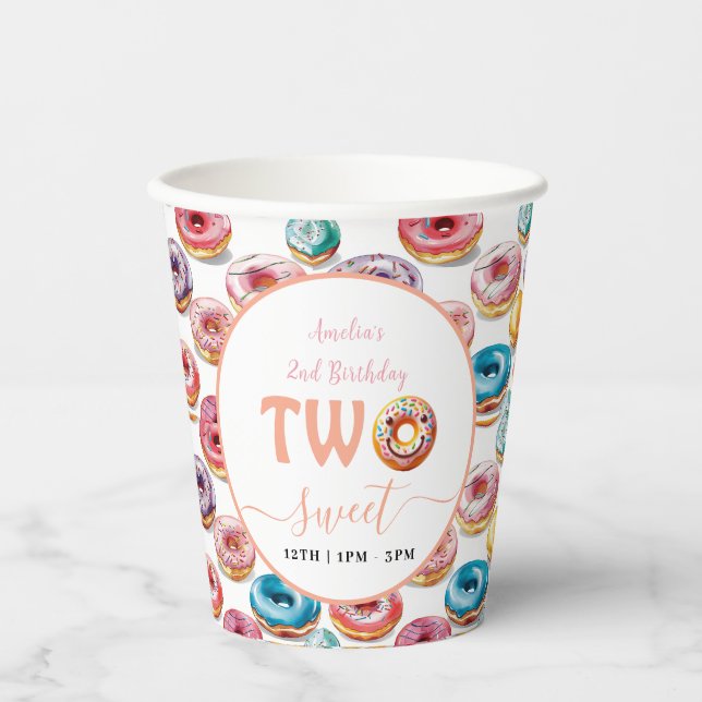 Two Sweet Donuts 2nd Birthday party Paper Cups (Front)