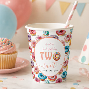 Two Sweet Donuts 2nd Birthday party Paper Cups
