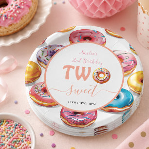 Two Sweet Donuts 2nd Birthday party Paper Plates
