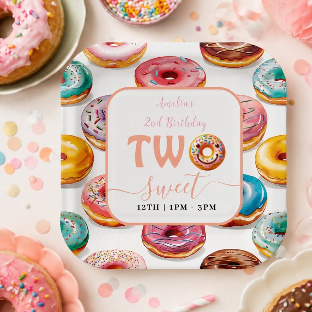 Two Sweet Donuts 2nd Birthday party Paper Plates (Two Sweet Donuts 2nd Birthday party Paper Plates)