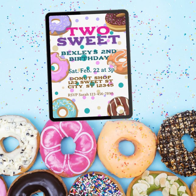TWO Sweet, donuts and dots 2nd Birthday Invitation (Creator Uploaded)