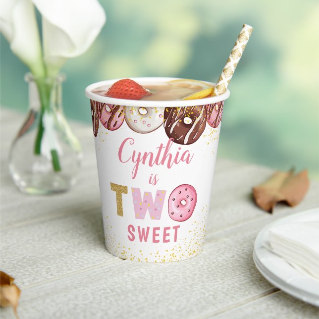 Two Sweet Donuts Girl 2nd Birthday Party Paper Cups (Insitu)