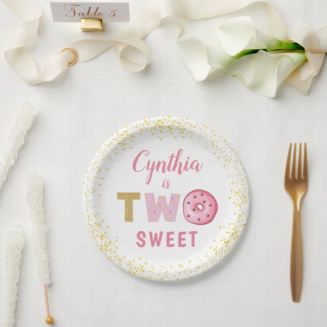Two Sweet Donuts Girl 2nd Birthday Party Paper Plates (Wedding)