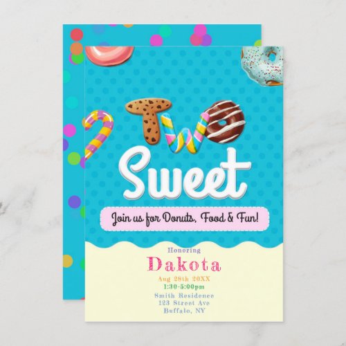 Two Sweet Donuts Girl Birthday Party Invitations 