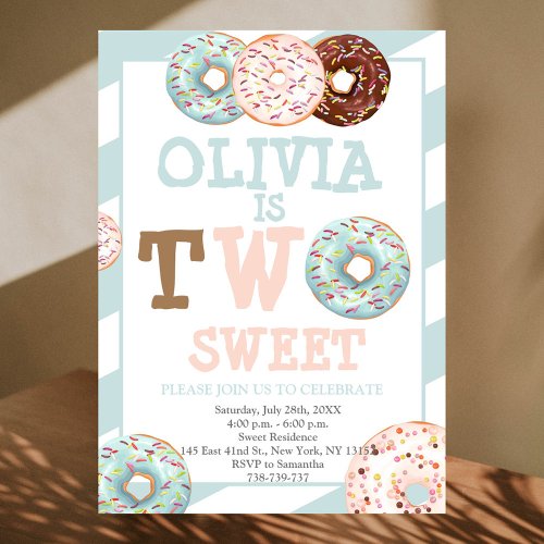 Two Sweet Donuts Watercolor Boy Second Birthday Invitation