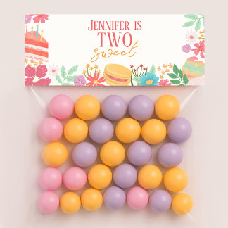 Two Sweet Floral Dessert Goodie Treat Bag Topper Note Card