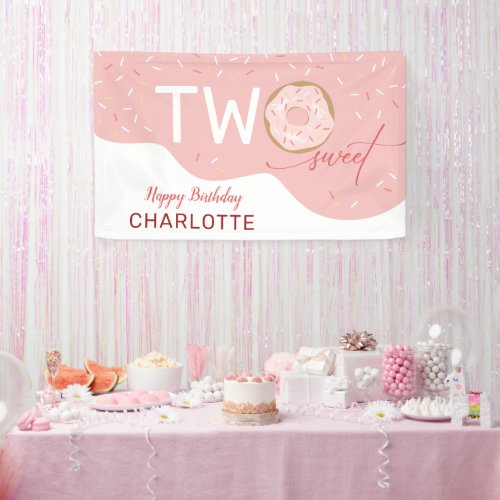 Two Sweet Frosted Donut Girls 2nd Birthday Banner