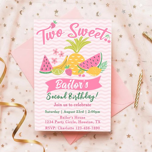 Two Sweet  Fruit Party Birthday Invitation