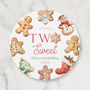 Two Sweet Gingerbread Cookie 2nd Birthday Party Favor Tags