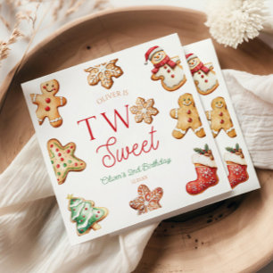 Two Sweet Gingerbread Cookie 2nd Birthday Party Napkins