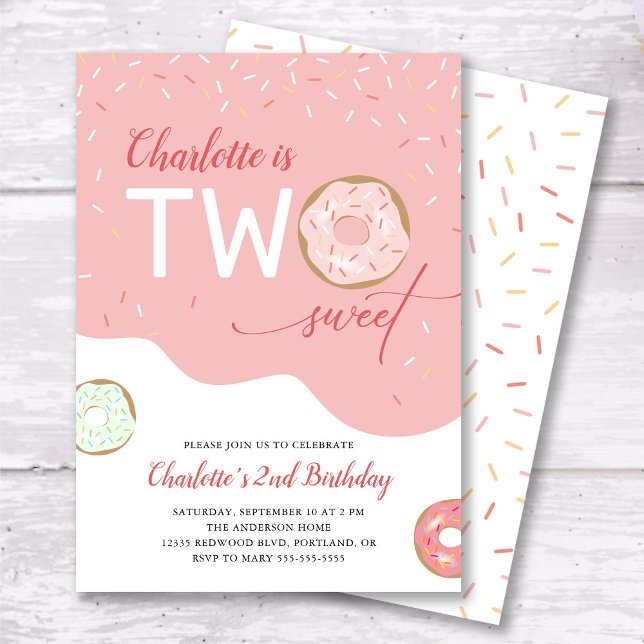 Two Sweet Girl 2nd Birthday  Invitation (Creator Uploaded)