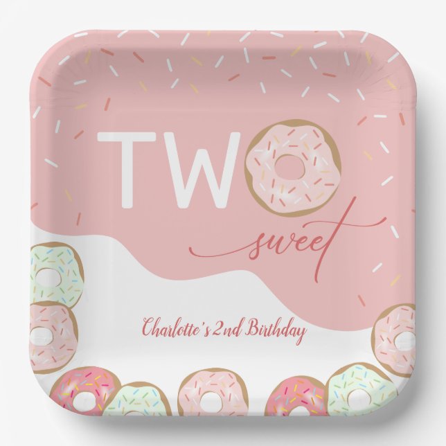 Two Sweet Girl 2nd Birthday Paper Plates (Front)