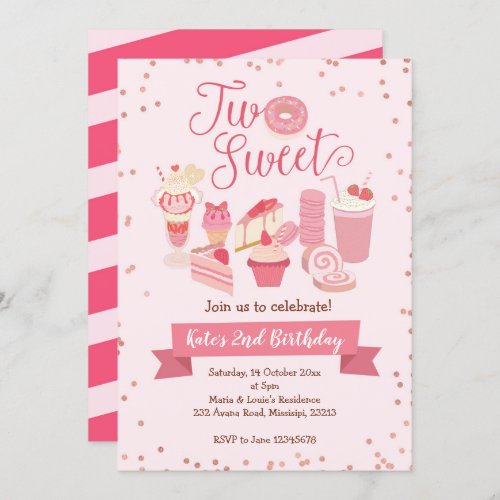Two Sweet Girl Birthday Party invitation