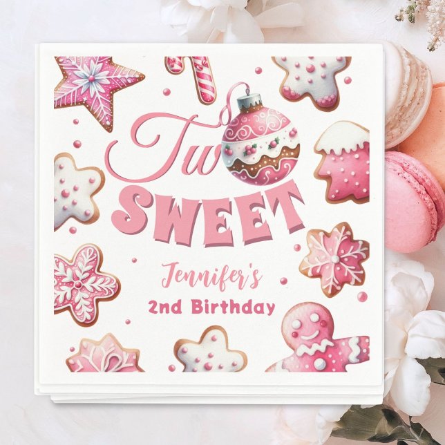 Two Sweet Girl Pink Cookie Christmas 2nd Birthday Napkins (Creator Uploaded)