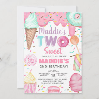 Two Sweet girl second, 2nd birthday invitation. Invitation
