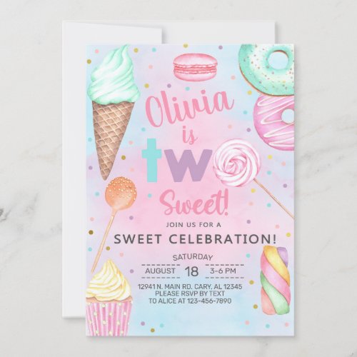 Two Sweet girl second 2nd birthday invitation Invitation