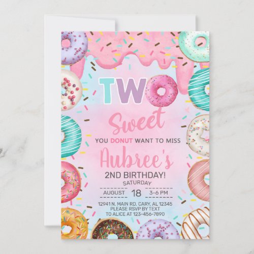 Two Sweet girl second 2nd birthday invitation Invitation
