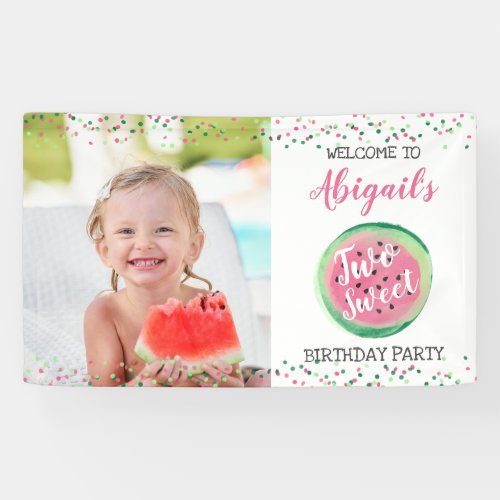 Two Sweet Girls 2nd Birthday Watermelon Party Banner