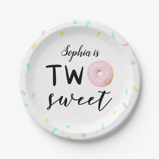 Two Sweet Girls 2nd Donut Theme Birthday Party Paper Plates (Front)