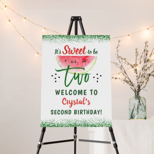 Two Sweet Glitter Watermelon 2nd Birthday Welcome Foam Board