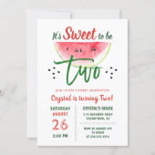 Two Sweet Glitter Watermelon Second Birthday Invitation (Front)