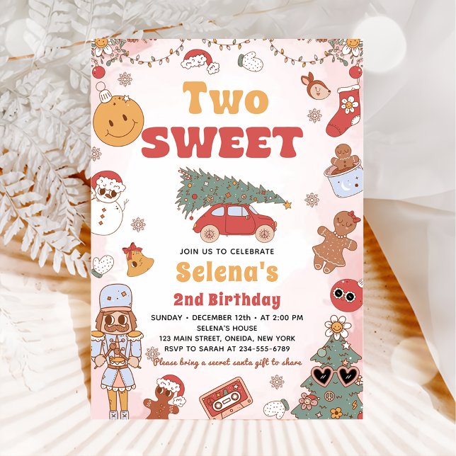 Two Sweet Groovy Christmas 2nd Birthday Invitation (Creator Uploaded)