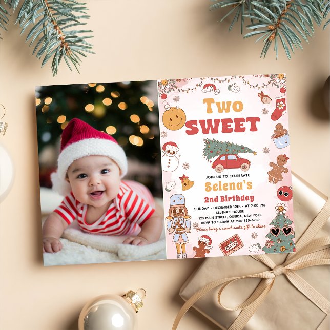 Two Sweet Groovy Christmas 2nd Birthday Photo Invitation (Creator Uploaded)