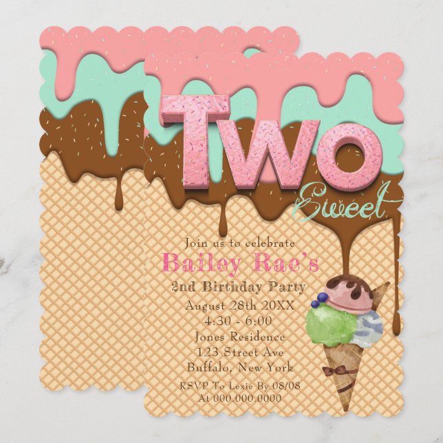 Two Sweet Ice Cream 2nd Birthday Party (Front/Back)