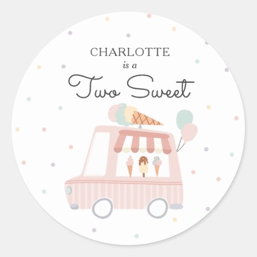 Two Sweet Ice Cream 2nd Birthday Party Favors Classic Round Sticker
