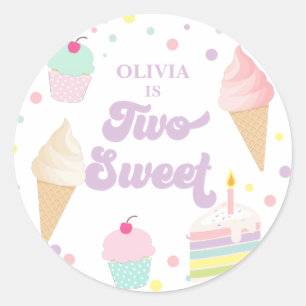Two Sweet Ice Cream and Cake 2nd Birthday Classic Round Sticker