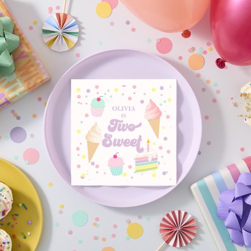 Two Sweet Ice Cream and Cake 2nd Birthday Napkins