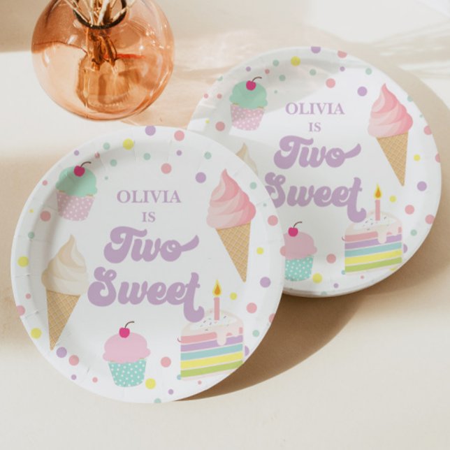 Two Sweet Ice Cream and Cake 2nd Birthday Paper Plates (Creator Uploaded)