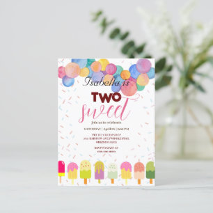 Two Sweet ice cream and popsicle 2nd Birthday Girl Postcard