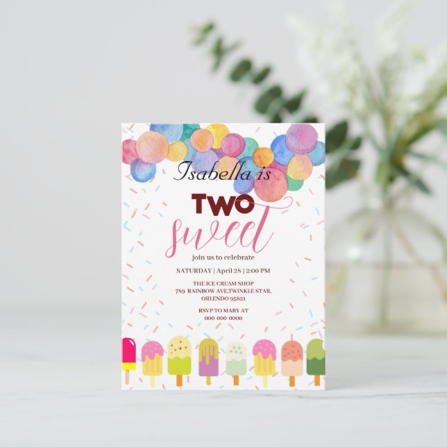 Two Sweet ice cream and popsicle 2nd Birthday Girl Postcard (Standing Front)